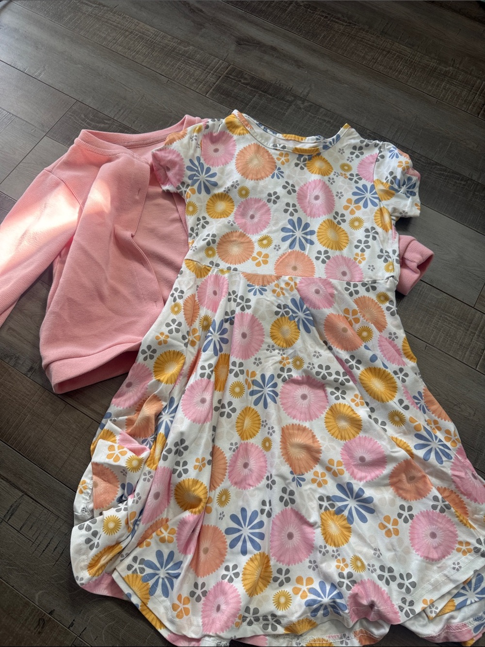 Girls Floral Multicolor Short-Sleeve Dress with Pink Layer